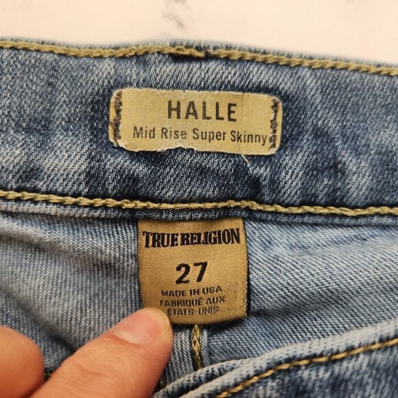 True Religion Halle Mid Rise Skinny Medium Wash Stretch Denim Jeans Women's 27 - Picture 9 of 12
